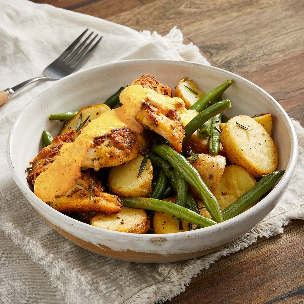 Chicken Tenders with Spuds and Smoky Mayo